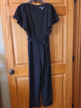 Andrew Marc Black Flutter-Sleeve Belted Jumpsuit
